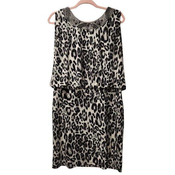 Dressbarn Collection Leopard Print Dress Lined Embellished Size 16 Black‎ Tan - Picture 1 of 12